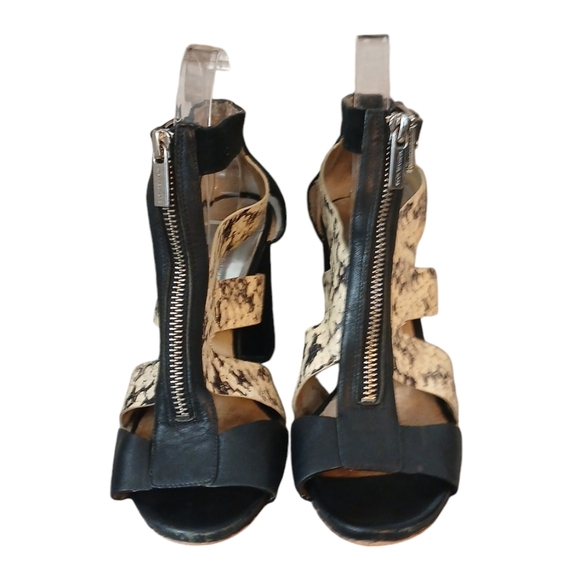Michael Kors Anya Block Heel Caged Snakeskin Leather Heels, Size: 8 M - Picture 3 of 10